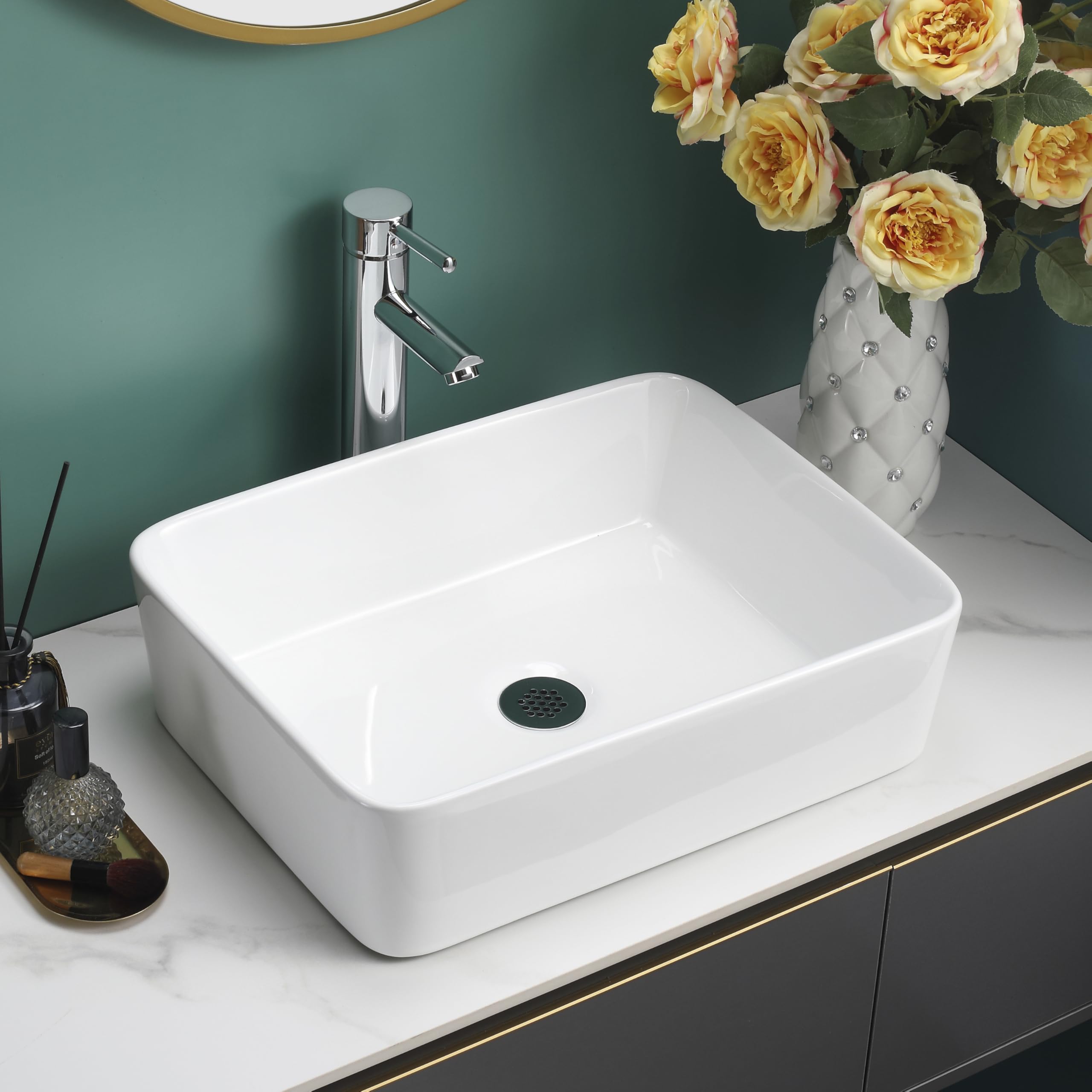 BELOFAY Ceramic Bathroom Sink Cloakroom Basin , Hand Wash Basin , Classic Design Gloss White Countertop Basin Cloakroom Sink for Bathroom Lavatory, Vanity Unit (Rectangular) 48cmx38cmx13cm only basin