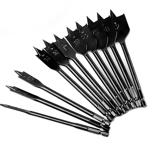 Miniatura 6 de KEWAYO Juego de brocas de pala de 11 piezas, brocas planas de madera SAE (14 a 1-12 pulgadas) con bolsa de almacenamiento de nailon, acero de alta