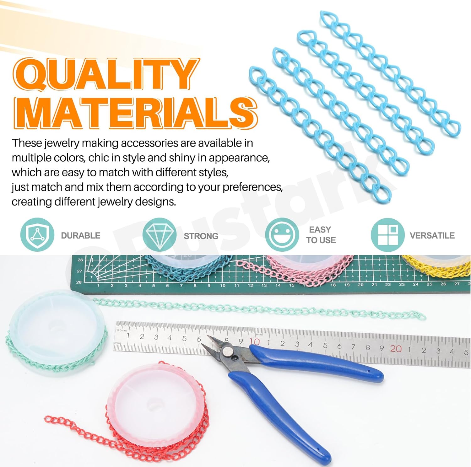 8Pcs 8 Colors 1M/39.37Inch Colorful Jewelry Making Chains Assortment Kit Necklace Chains Metal Twist Chain Link for DIY Craft Bracelet