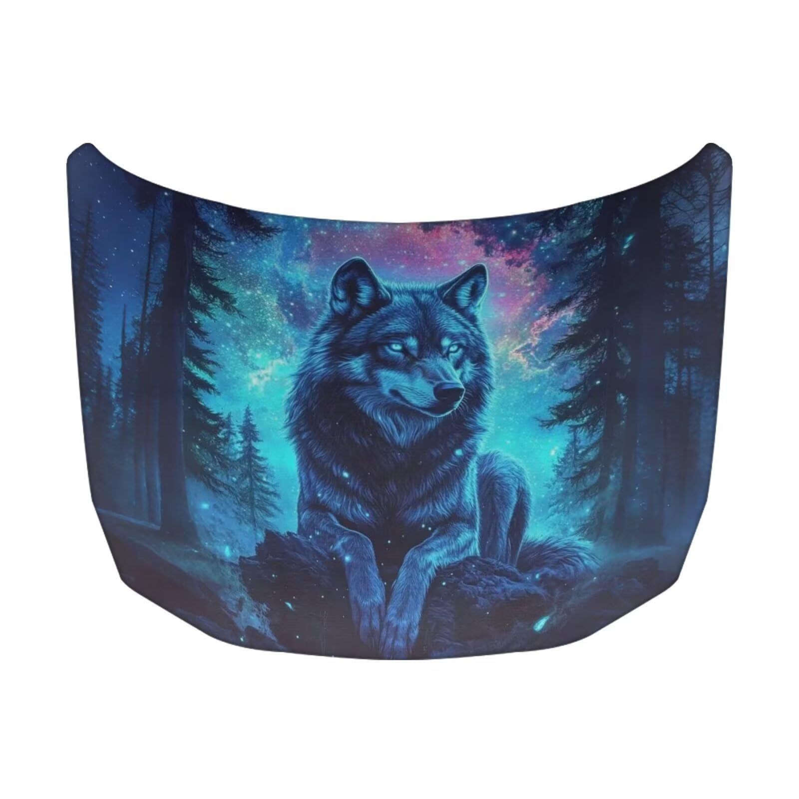 Wolf Theme Car Hood Cover Protector for SUV Sedans Trucks, Elastic Polyester Waterproof Sun-Proof Auto Hood Flag Patriotic Decorative Car Accessories