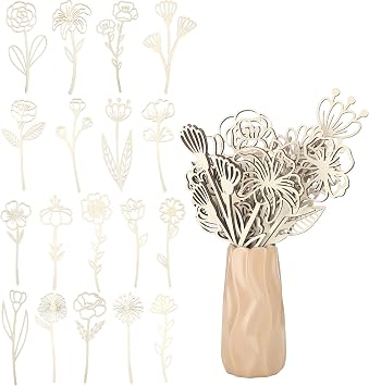 RattanView 36 Pcs Wooden Wildflower Decor Set Wood Flowers Cutout Signs Wildflowers Stems Laser Cut Flowers for Home Birthday Holiday Art DIY Decoration 10 Inch