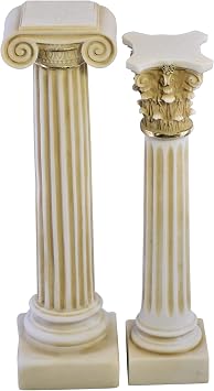 greekartshop Set 2 Greek Columns Ionic & Corinthian Style Pillar Pedestal Decor Sculpture