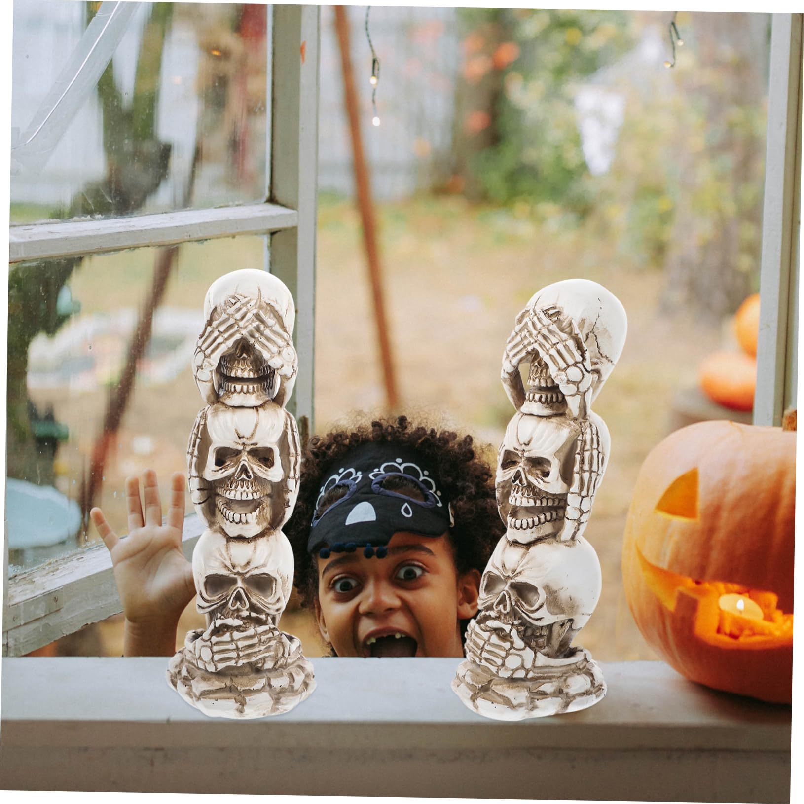 3 Piezas de Calaveras de Resina para decoración de Halloween, Adorno de Cabeza de Calavera, decoración para casa embrujada, Accesorio para Fiestas