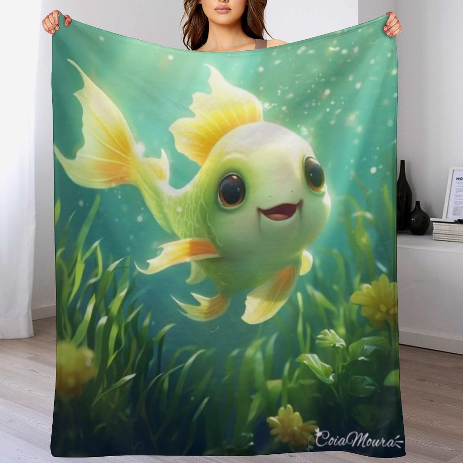 Couverture flannel polaire poisson mignon plaid canapé séjour 130x180