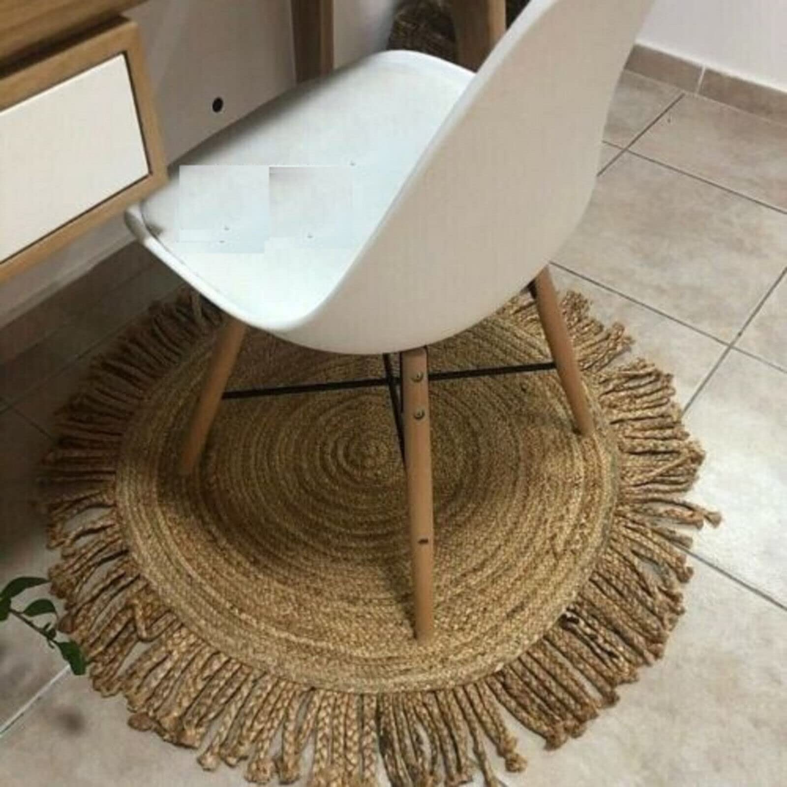 Ripaz Vouge dywan jutowy, naturalny, ręcznie tkany, okrągły dywan do salonu (210 x 210 cm (okrągły 7 stóp))