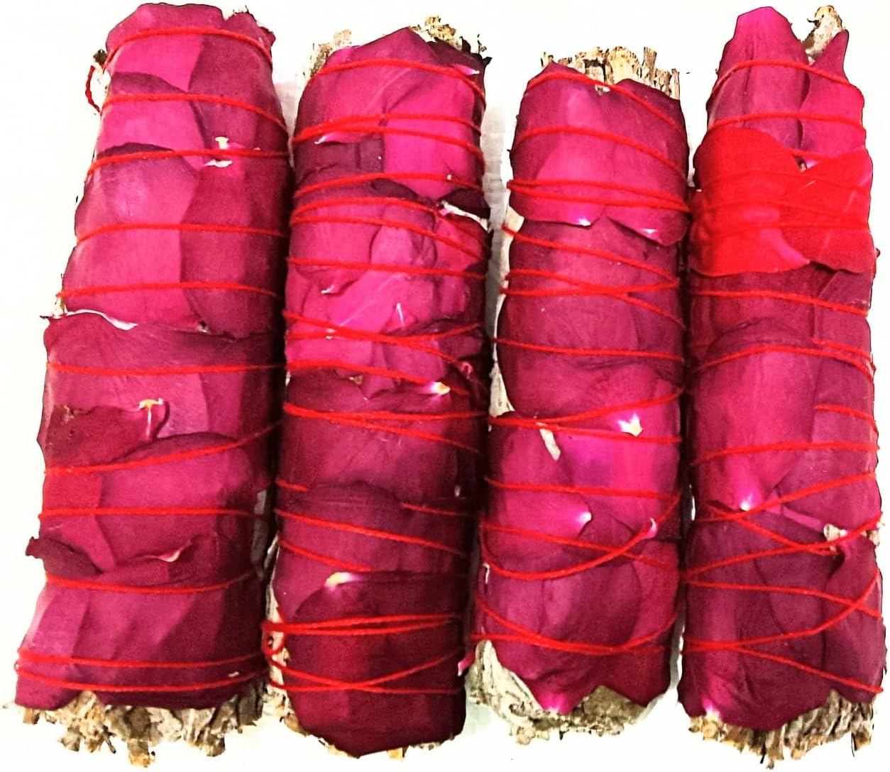 DEVSUDH Premium Organic Himalayan White Sage with Rose Smudge Sticks | One Side Rose Petals, Each Length 15 cm, Weight 35-40 gm| Love, Heart Chakra, Yoga, Meditation, Reiki, Aromatherapy| (Pack of 4)