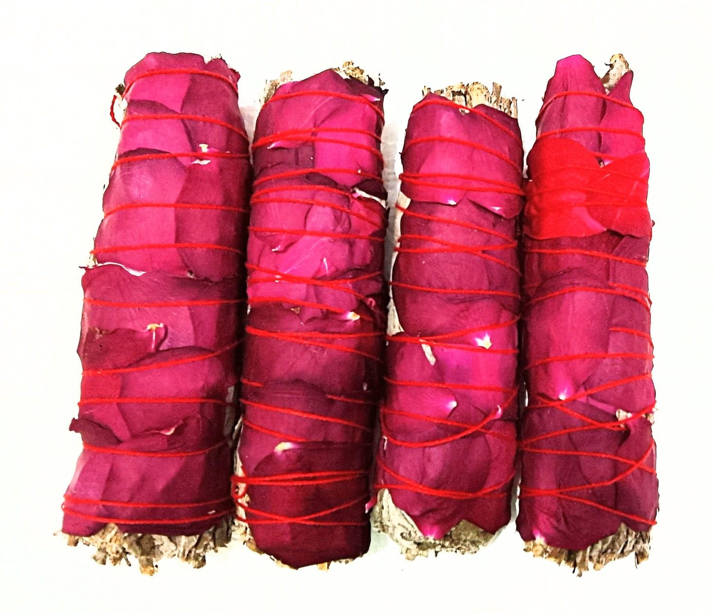 DEVSUDH Premium Organic Himalayan White Sage with Rose Smudge Sticks | One Side Rose Petals, Each Length 15 cm, Weight 35-40 gm| Love, Heart Chakra, Yoga, Meditation, Reiki, Aromatherapy| (Pack of 4)