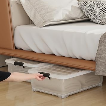 20 Quart Under Bed Storage Containers with Wheels Clear Plastic Storage Bins with Lids, 4-Pack, Easy-Glide Wheeled Organizer for Closet, Dorm & Seasonal Items