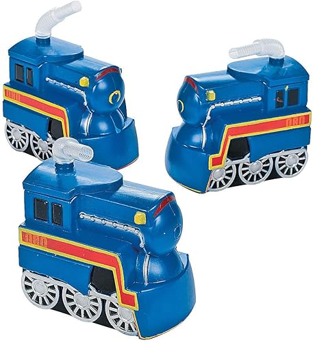 Miniatura 1 de Fun Express Taza con forma de motor de tren con pajilla, juego de 8, cada uno tiene capacidad para 12 onzas, suministros para fiesta de cumpleaños