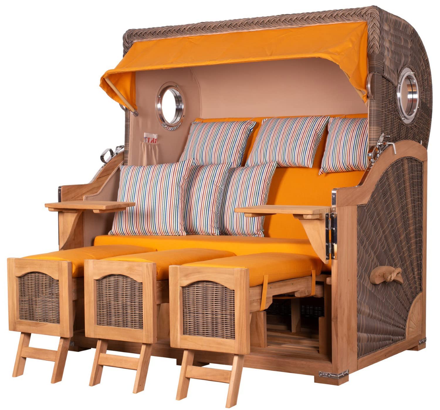 bene living Strandkorb-Set Ammersee 3-Sitzer Teak - PE grau - Modell 586 - Liftersystem