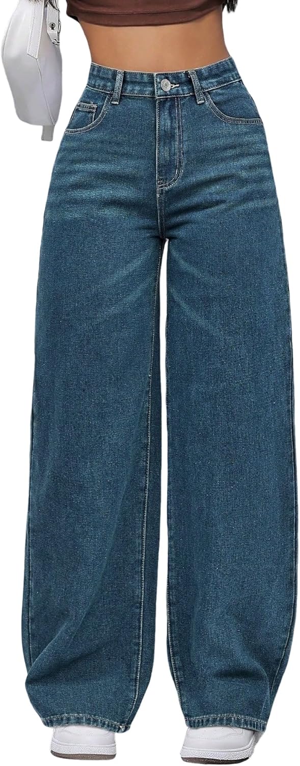 EARKOHA Women's Jeans Women Loose Fit Wide Leg Casual Denim Pants with Pockets