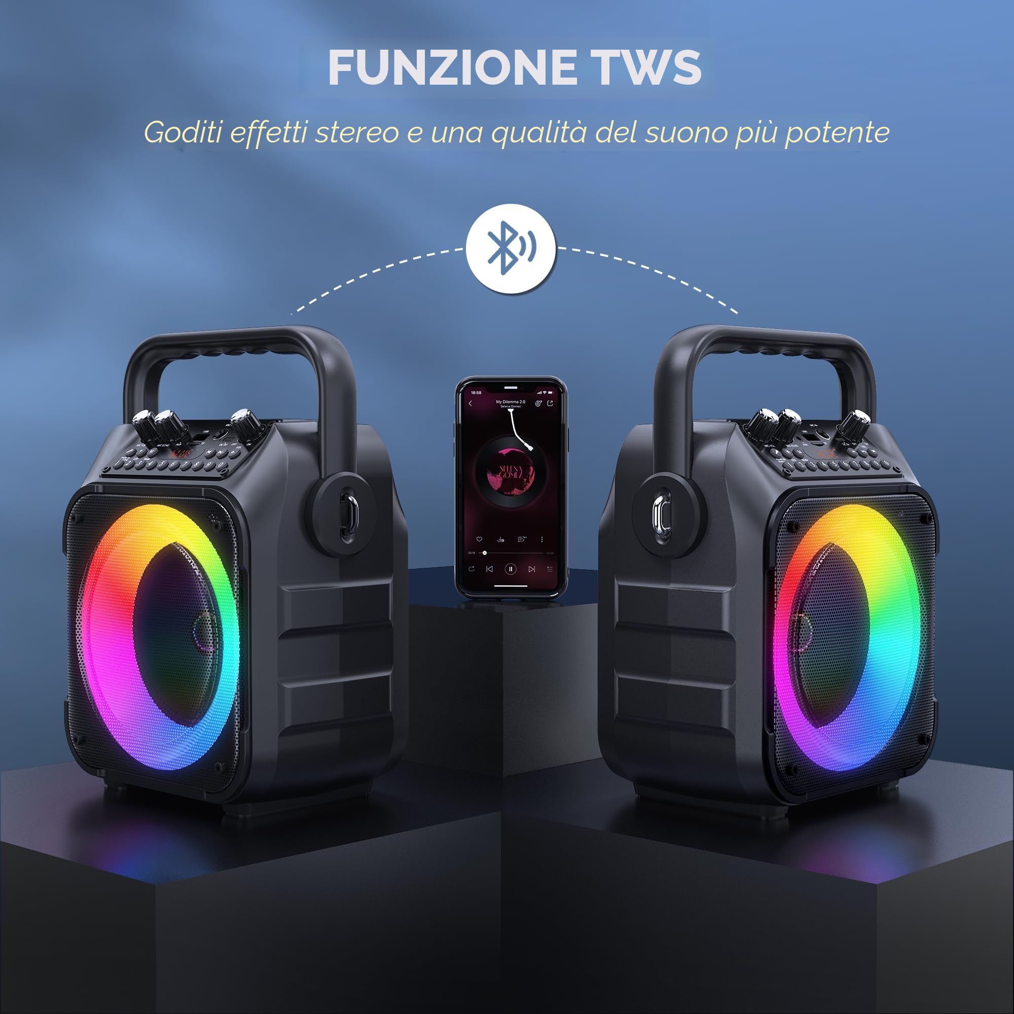 Karaoke, Altoparlante Portatile Bluetooth per Adulti con 2 Microfoni Senza Fili, Sistema PA per Adulti e Bambini con Luci LED per Feste (Nero)