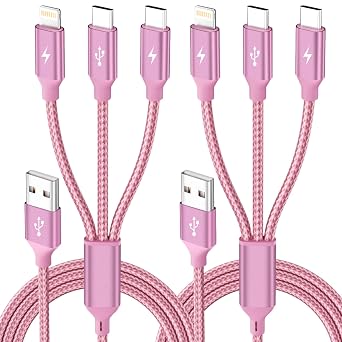 3 in 1 Multi Charging Cable for Multiple Devices with 2 USB-C/IP, 2Pack4FT
