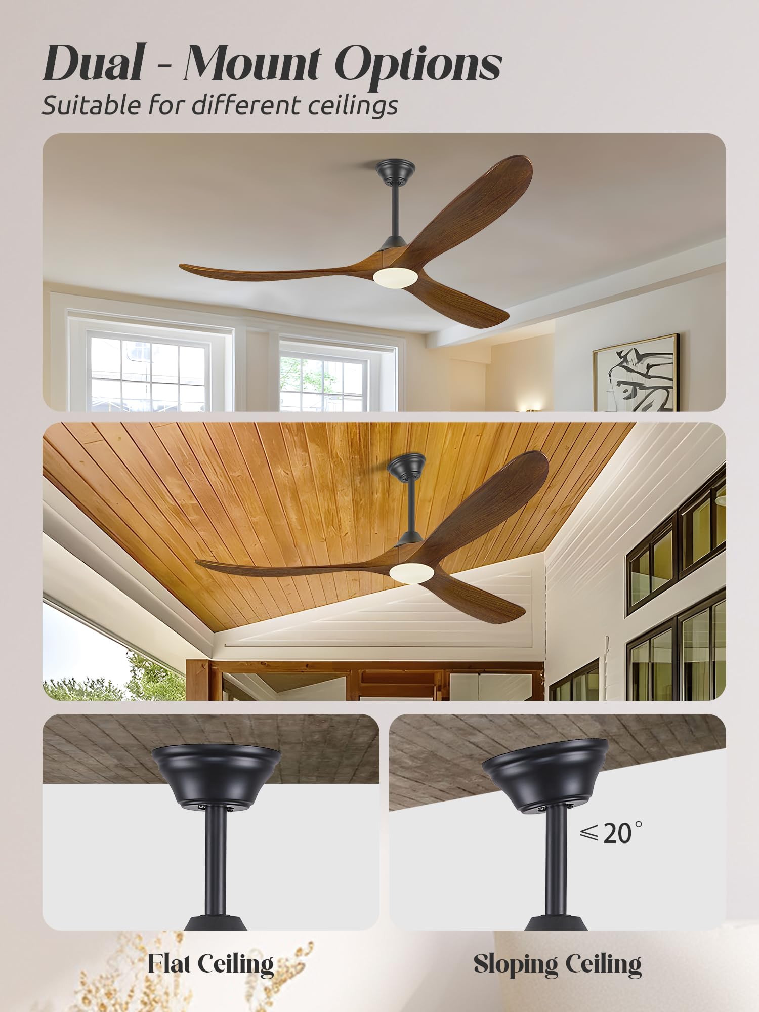Ventilatore Da Soffitto In Legno Da 152 Cm Con Luce, Ventilatori Da Soffitto Per Interni E Per Esterni Con Motore Cc Reversibile, Ventilatore Da Soffitto Per Grandi Spazi Con Flusso D'Aria