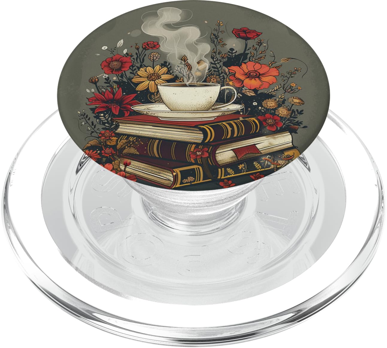 Books And Coffee Lover Flower Reading Book PopSockets PopGrip for MagSafe