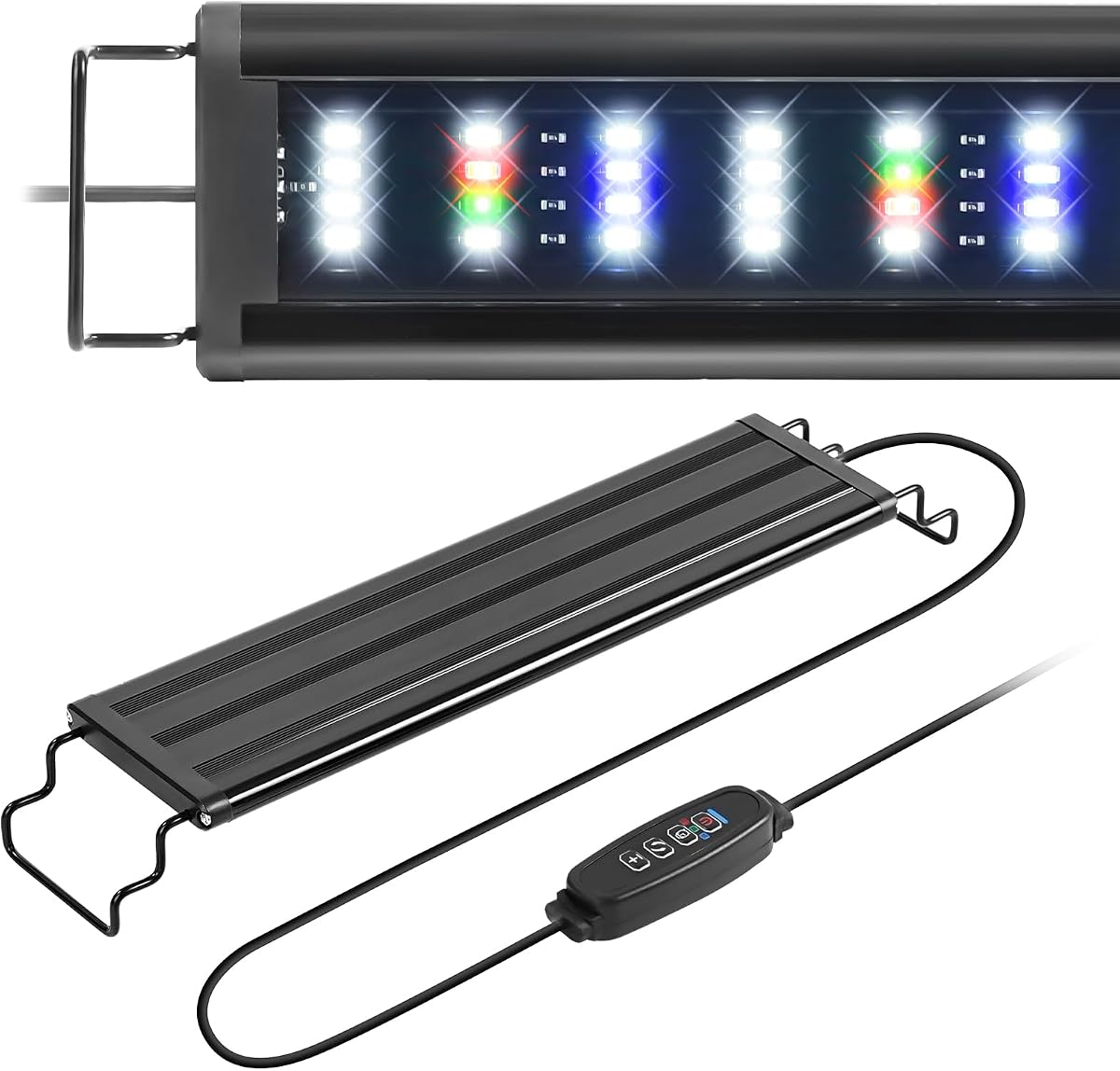 AQUANEAT Luz LED para acuario con temporizador para pecera de 12 a 16 pulgadas, brillo ajustable, espectro completo, lámpara para plantas de luz media baja