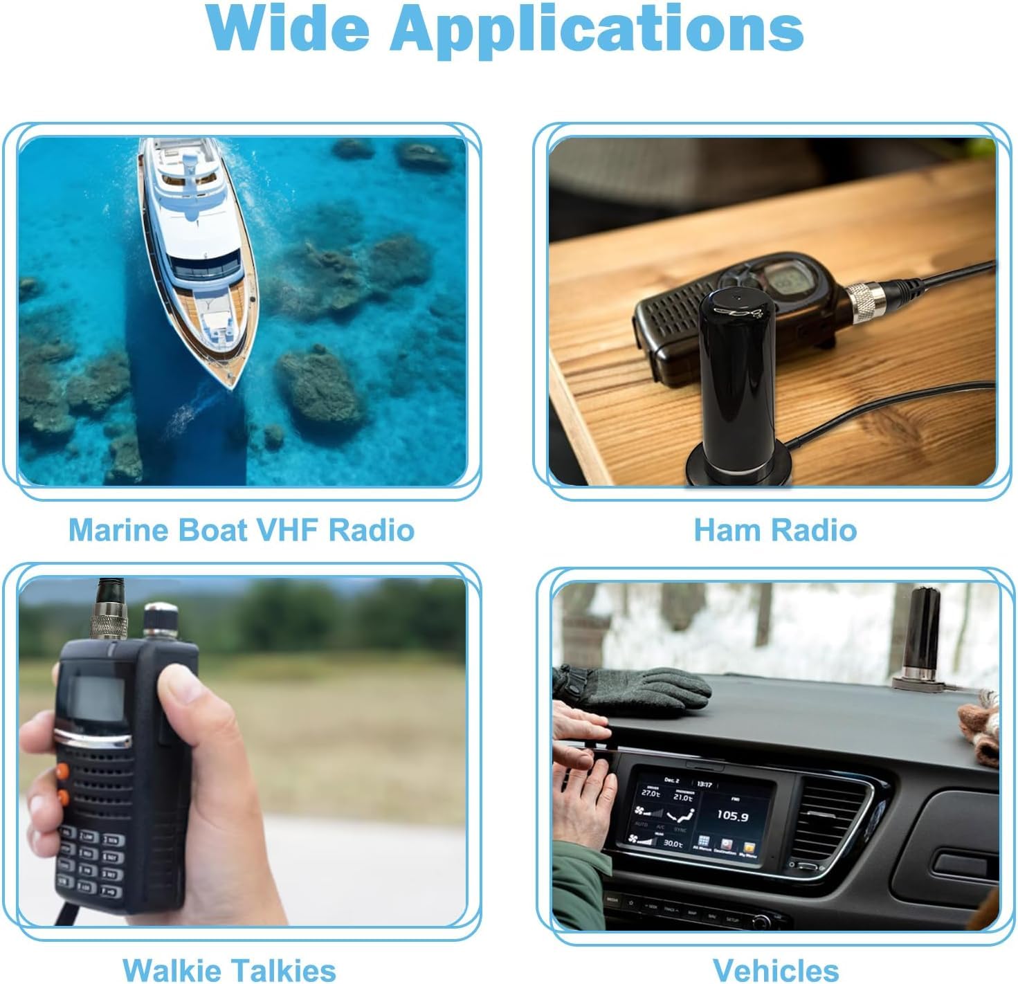 Maswell Antenna radio Ham per veicoli, doppia banda VHF/UHF 136-174 MHz, 400-470 MHz, 144/430 MHz, grande base magnetica, cavo PL259, compatibile con auto, marine, GMRS, CB e radio amatoriali