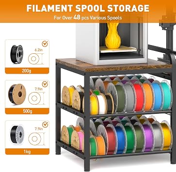 Heavy Duty 3D Printer Table with Filament Storage Rack, Holds 2 3D Printer | Metal Spool Holder for PLA/ABS/TPU/Nylon, Filament Dryer, 3D Printer Stand Filaments Organizer for Printing Station, Office