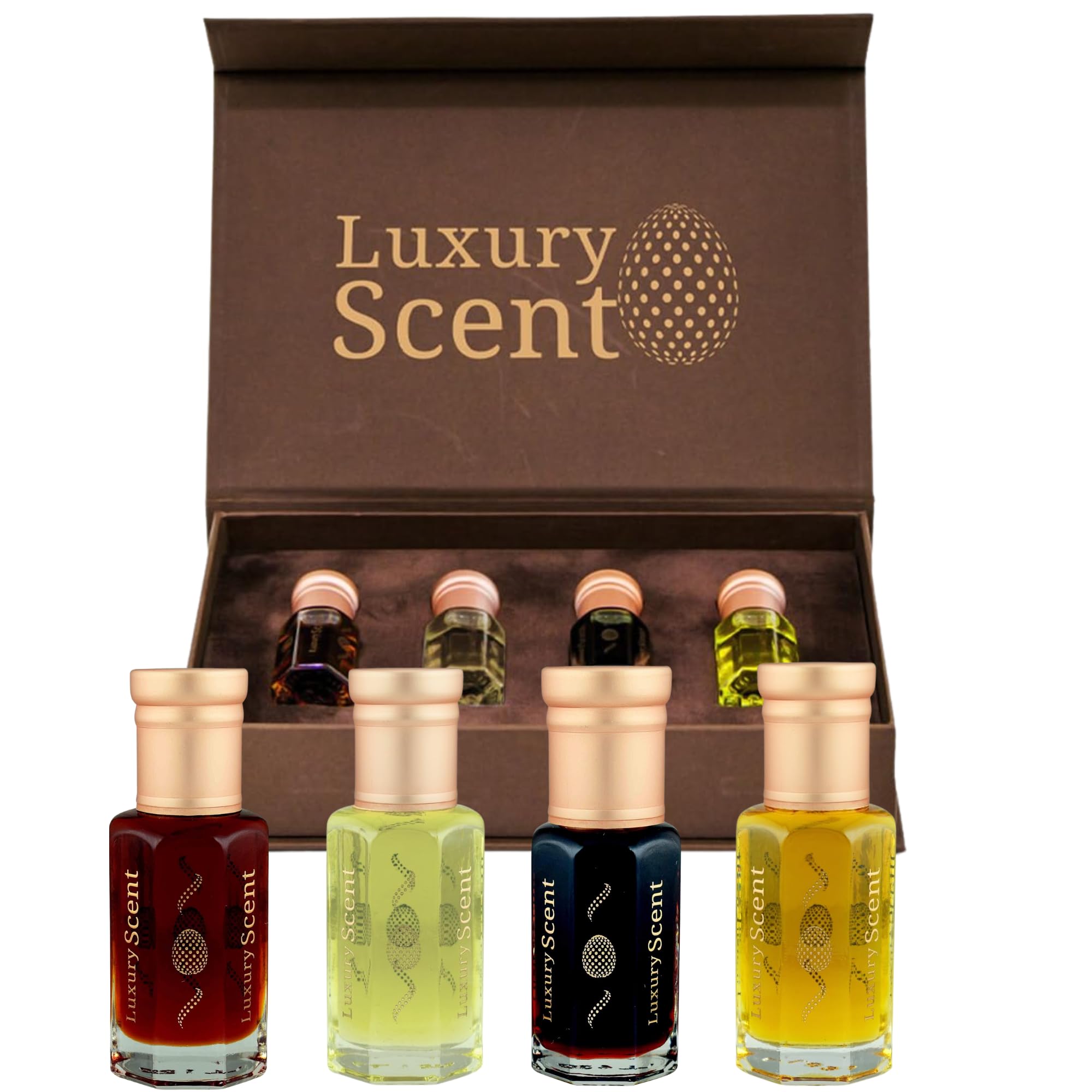 Perfume Oil Eid Ul Adha Collection Gift Set – 4×6ml Roll-On Premium Quality Fragrances by Luxury Scent – Oud Extreme, Royal Nights, Eternal dream & Amber Oud Gold in Luxury Gift Box