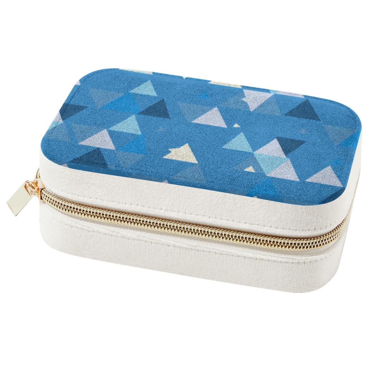 Boîte à bijoux double couche bleu géométrique pour l'organisation de voyage des femmes
