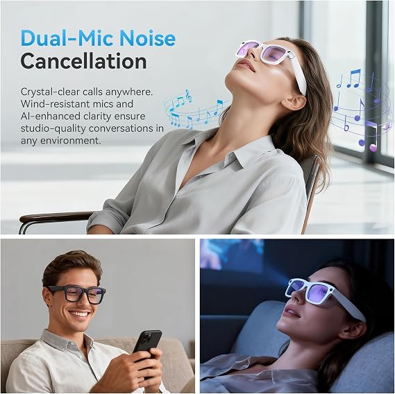 AI Smart Glasses for Men Women with Camera,8MP 2K HD Camera Glasses,AI Voice Control and Translation,Smart Anti-Blue Light Glasses with Bluetooth Call,IP67 Waterproof for Driving,Outdoor,+2 Lenses.