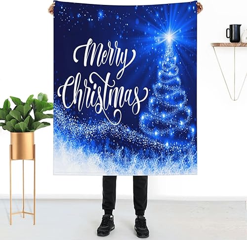 Miniatura 8 de Manta con diseño de árbol de nieve azul de Feliz Navidad, 50 x 60 pulgadas, suave, ligera, mullida y cálida para sofá y todas las estaciones,