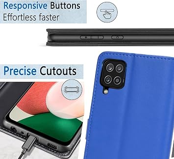 For Samsung Galaxy A12 Case Leather Wallet Book Flip Stand View Phone Cover with Card Holder Slots Compatible with Galaxy A12 5G (Blue)