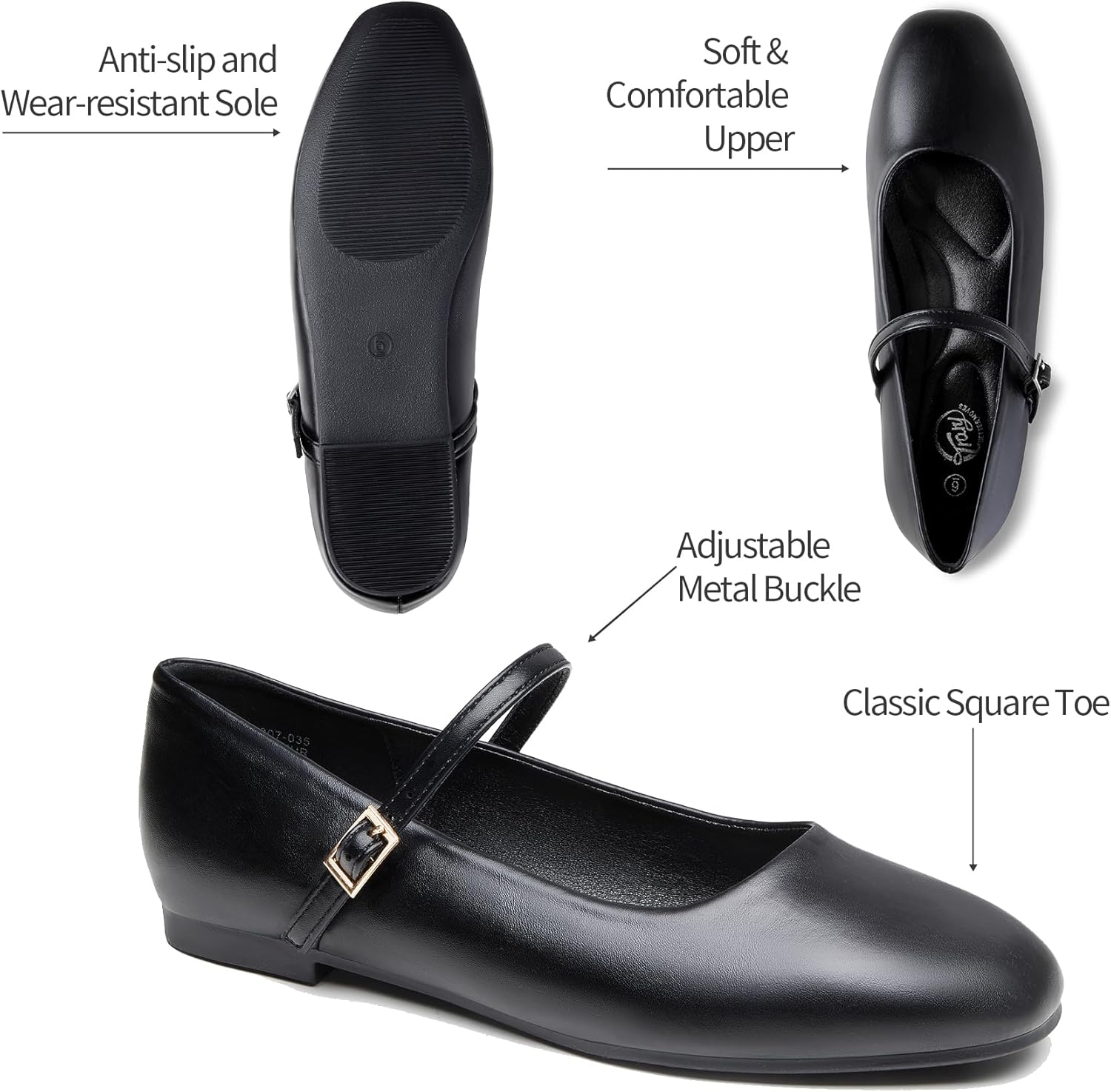 Trary Mary Jane Shoes Women, Ballet Flats Square Toe Ankle Strap Flats for Women, Adjustable Buckle Comfortable Dress Shoes - Image 6