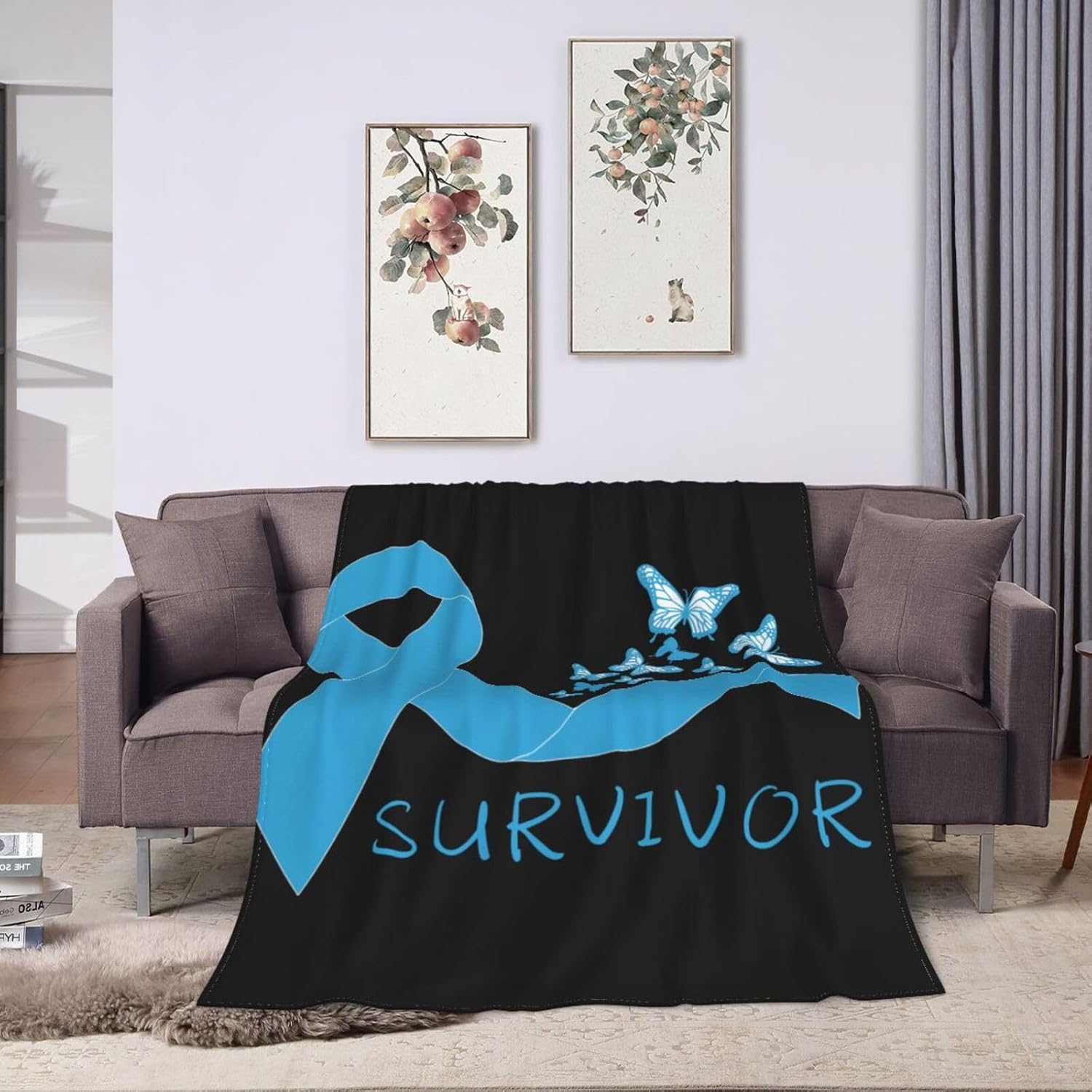 Throw Blankets Colon Cancer Survivor Flannel Blanket Soft Throw Blanket for Couch, Bed, Sofa Living Room Decor Blanket Black 60"X50"
