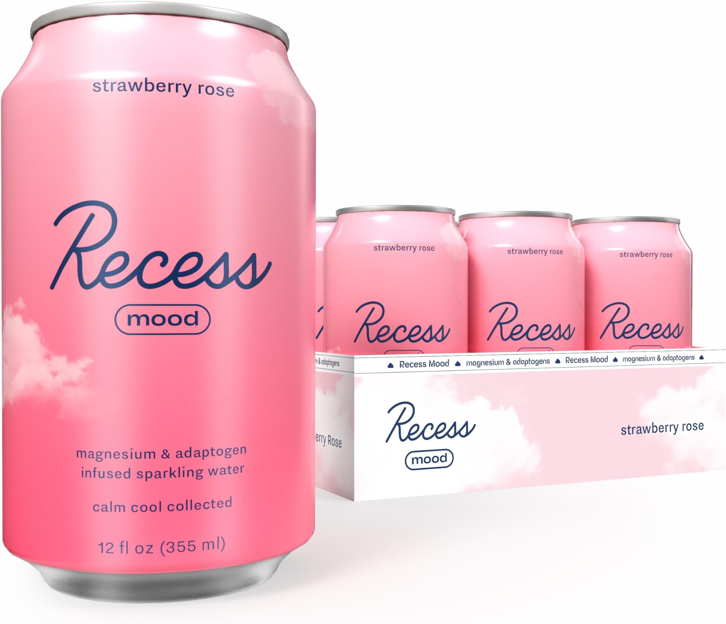 Mood Magnesium & Adaptogen Drink, Relaxation Beverage, 12 ounce (Strawberry Rose, 12 pack)