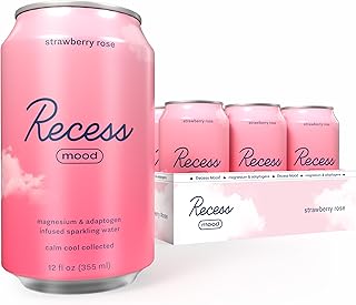 Recess Mood Magnesium & Adaptogen Drink, Relaxation Beverage, 12 ounce (Strawberry Rose, 12 pack)