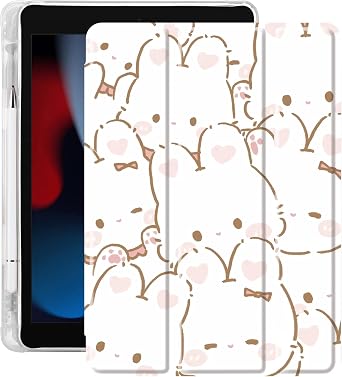 Cute Kawaii Bunny Rabbit Pad Case for 10.9" iPad 2022/2025 10th/11th Gen, Clear TPU Trifold Stand Back Cover with Pencil Holder, Auto Wake/Sleep Foldable Shockproof Protective Case