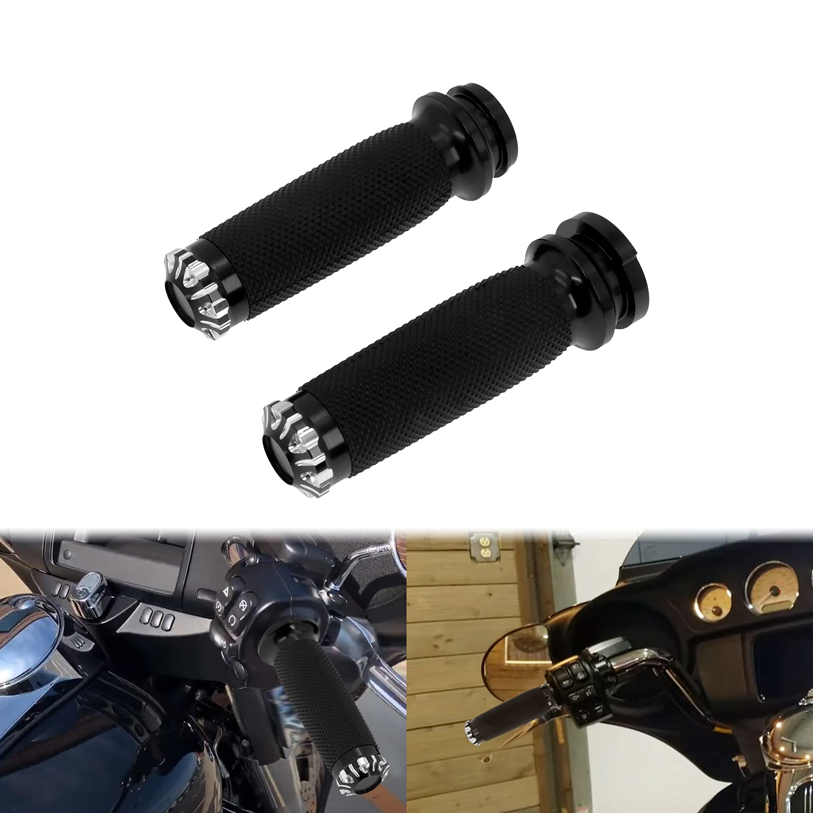 Poignées Guidon Moto 1 Pouce Aluminium & Caoutchouc - Compatibles Harley Street Glide, Road King, Electra Glide