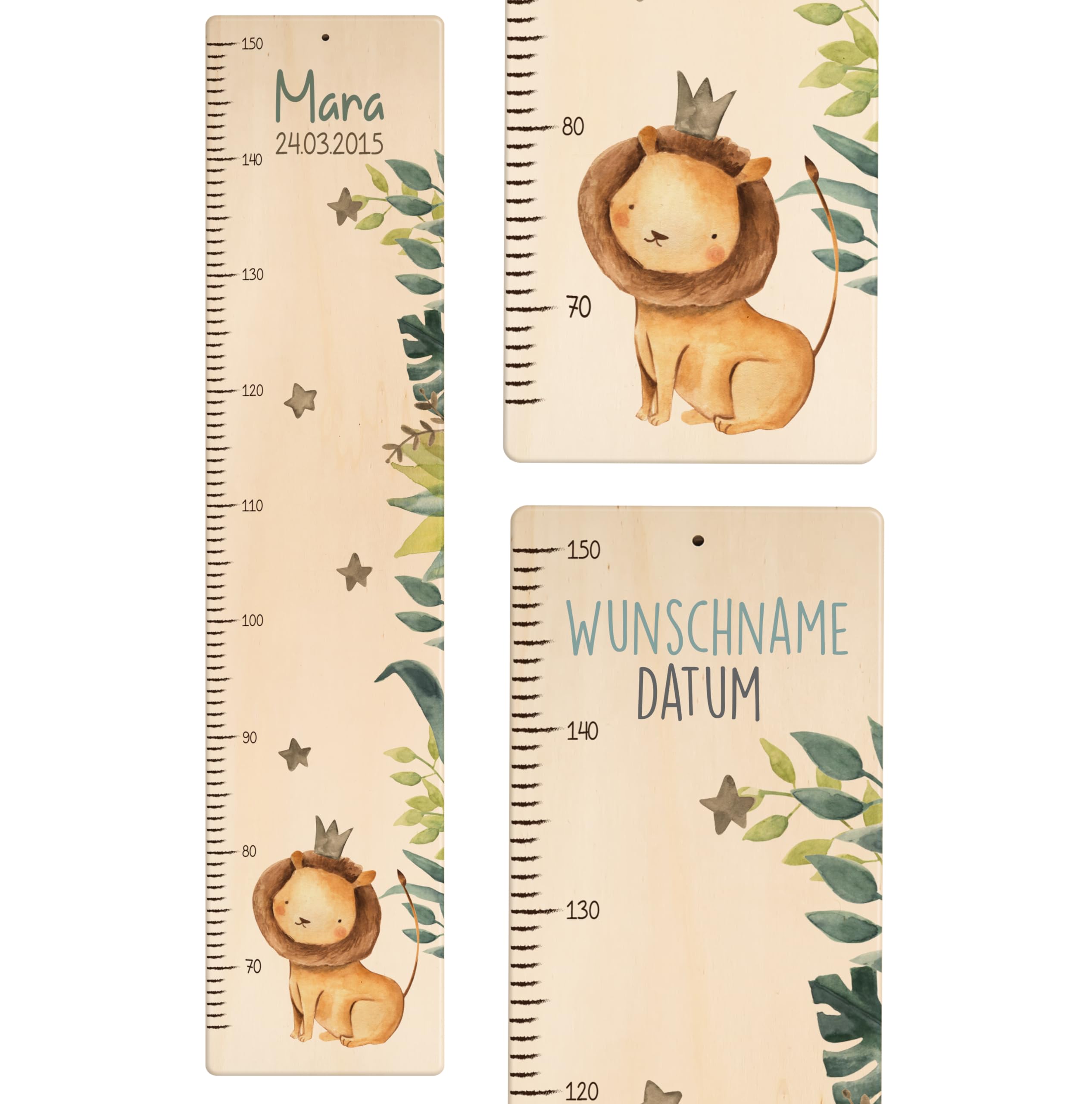 Kidsmood - Personalisierte Messlatte Kinder aus Holz – Hochwertige Messleiste & Wand-Deko für Baby- & Kinderzimmer mit abenteuerlichem Löwe – Tolles Taufgeschenk für Mädchen & Jungen - Skala 65-140cm