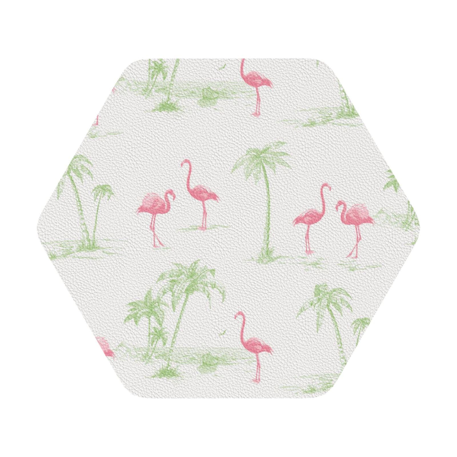 Pink Flamingos PU Leather Coasters Set of 6 Hexagon Drink Coasters
