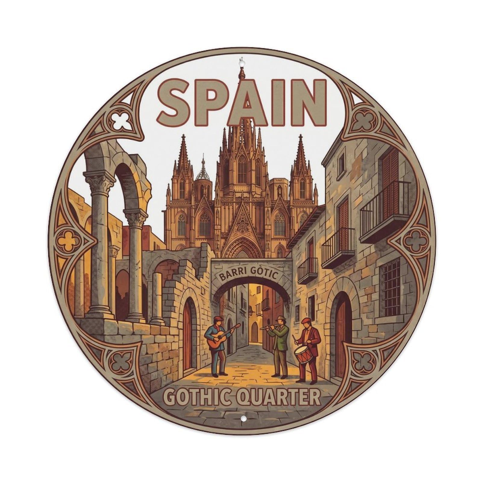 Barcelona Gothic Quarter Spain Landmark Travel Metal Tin Sign