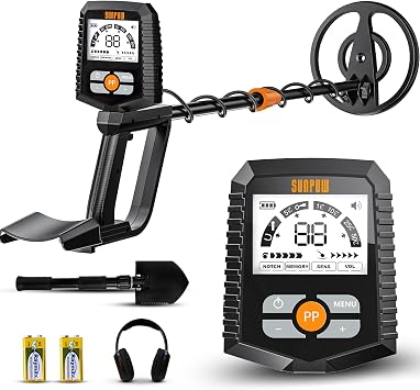 SUNPOW Metal Detector for Adults & Kids Easy to Use & Assemble, Lightweight & Fun for Family Activities Waterproof 8" Coil, 4 Modes, Bigger LCD Great Value Metal Detector Kit, MD13