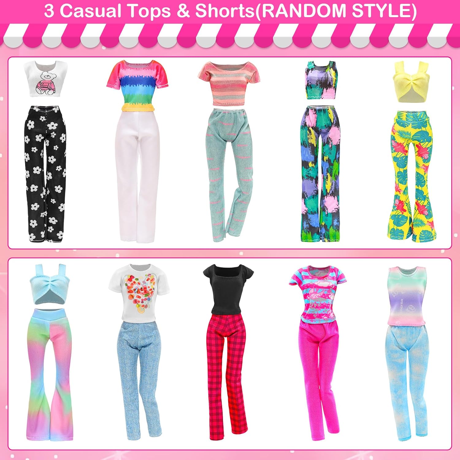 BARWA 37 Pcs Doll Clothes and Accessories for 11.5 Inch Girl Dolls Including 1Sequin Wedding Gown, 5 Tops 5 Pants, 4 Fashion Dresses, 2 Swimwear, 10 Hangers, 5 Pairs of Shoes, Bags, Glasses, Camera