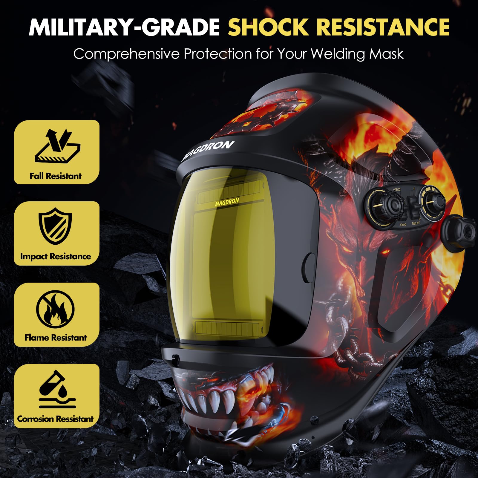 Casco de soldadura con oscurecimiento automático, visión amplia, 10 cm x 9,30 cm, capucha de soldadura de color real, claridad óptica, 4 sensores de arco solar/funciona con pilas, pantalla ancha 3.5/5
