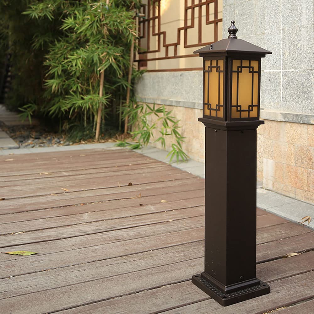 Luces de columna súper cuadradas chinas de 28,8 pulgadas Luz de calle impermeable y a prueba de lluvia para exteriores E27 Lámpara de poste de aluminio fundido a presión marrón de un solo cabe
