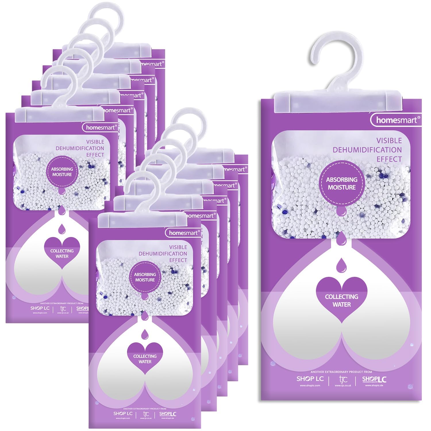 Homesmart Wardrobe Dehumidifier Hanging Bags-Disposable Moisture, Humidity & Damp Absorber for Home Prevent Mould, Mildew & Condensation in Wardrobes, Multipack (Pack of 10 - Lavender)