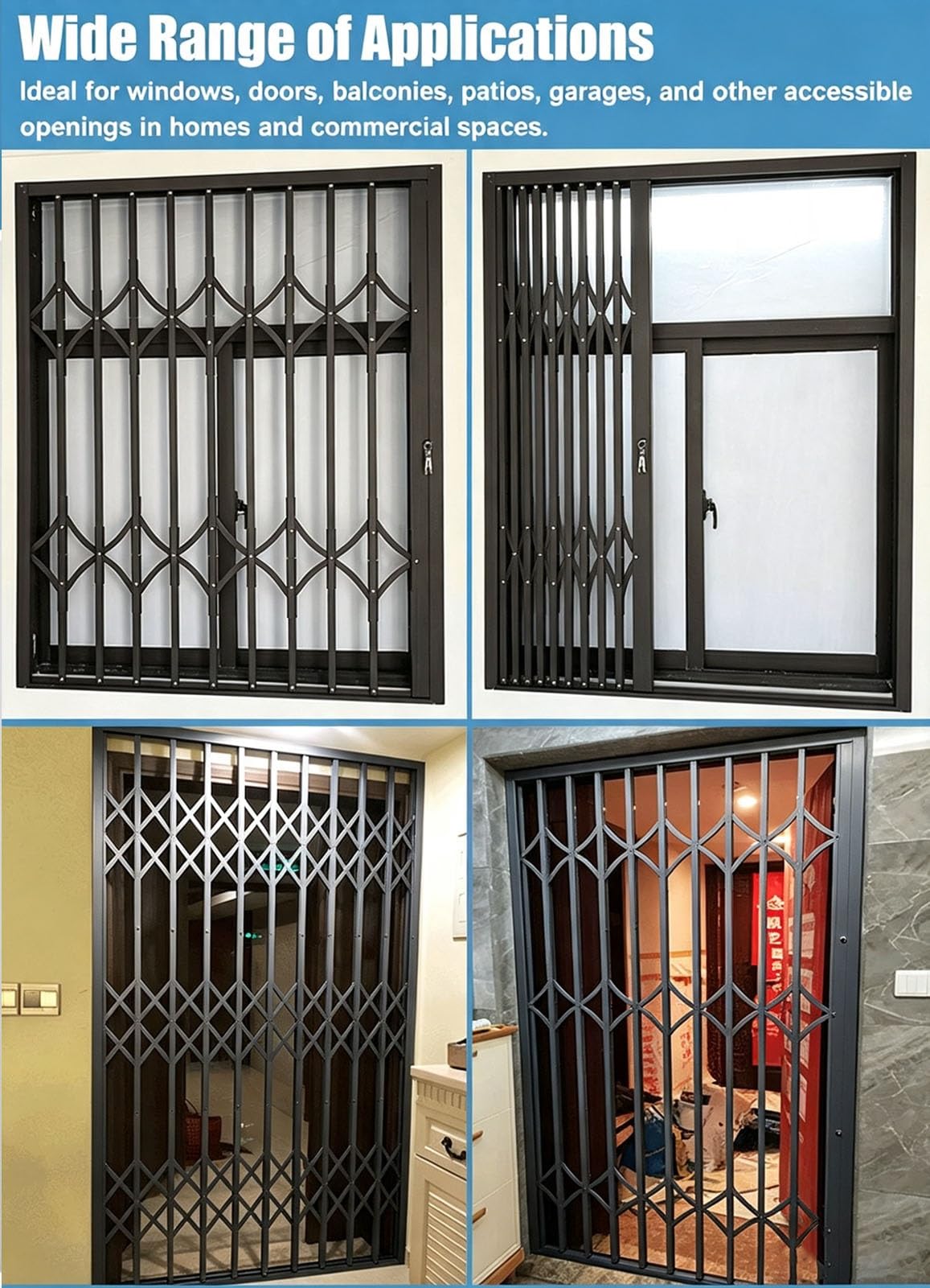 Inferriate per Finestre Barre di Sicurezza a Fisarmonica Pieghevoli per Finestre Porte | 1m 1.2m 1.6m 1.8m 2m 2.1m Griglia di Protezione Finestra Retrattile Robusta, Recinzione di Sicurezza Estensibile Antifurto