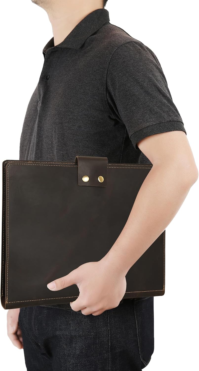 Handmade Leather Music Folder, Sheet Music Binder Personalized Music Holder, Leather Binder 3-Ring for 8.5x11 Music Sheet with Clear Sheet Protectors, Dark Kahki
