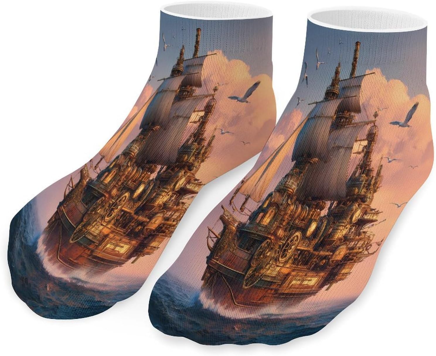 Steampunk Battleship Steamship Socks for Men Women 5 Pairs Ankle Socks