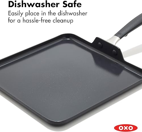 Miniatura 6 de OXO Plancha cuadrada antiadherente de 11 pulgadas, mango de silicona sin BPA, apto para lavavajillas y horno, sartén de cerámica sin PFAS, sartén