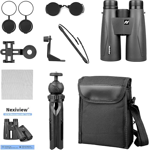 Miniatura 7 de Nexiview Prismáticos HD de 12 x 50 para adultos con adaptador de teléfono y trípode, prismáticos de alta potencia con visión clara de poca luz,