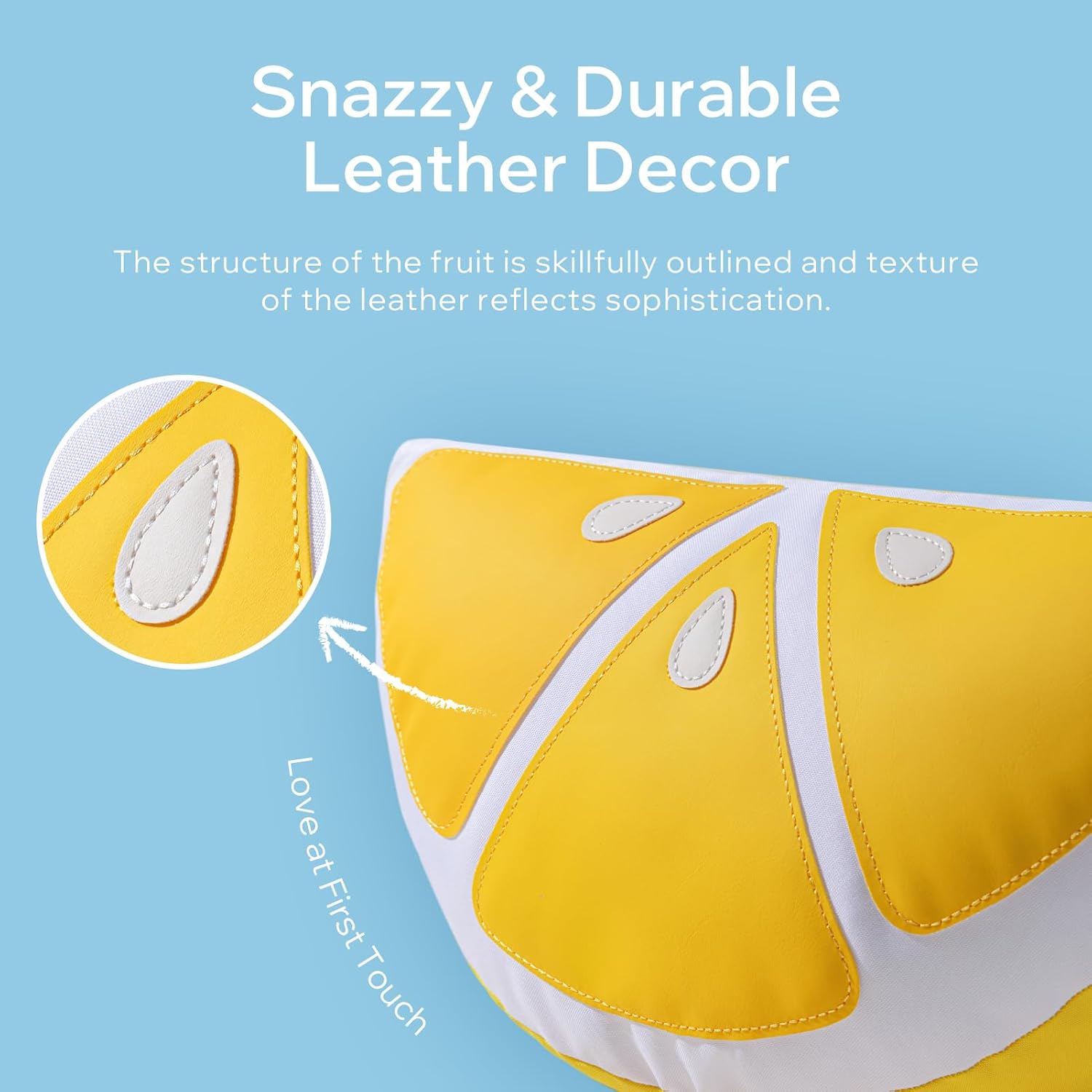 Phantoscope Fruit Outdoor Shaped Pillow Series Lemon Wedge Shaped Waterproof Outdoor Throw Pillow with Leather Decorative, Cushions for Fun Home Decor for Patio, Pool, Yellow, 9.5 x 18 inches