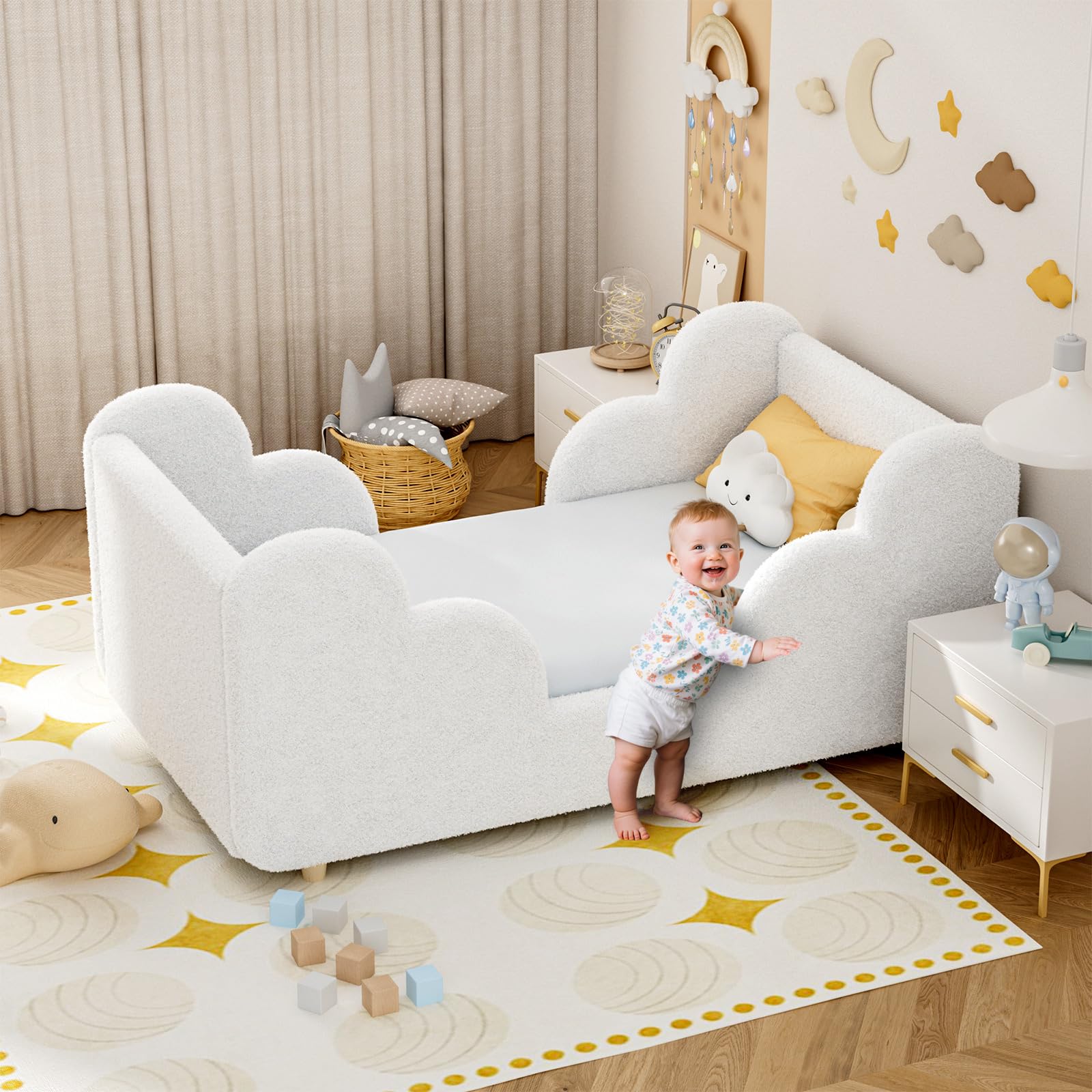 Ryuhic Toddler Bed, 140x70cm Soft Padded Kids Bed with Cloud-Shaped Safety Guardrails, Low Bed Frame for Girls Boys Children, Cot to Bed Transition (Mattress NOT Included) — view 8