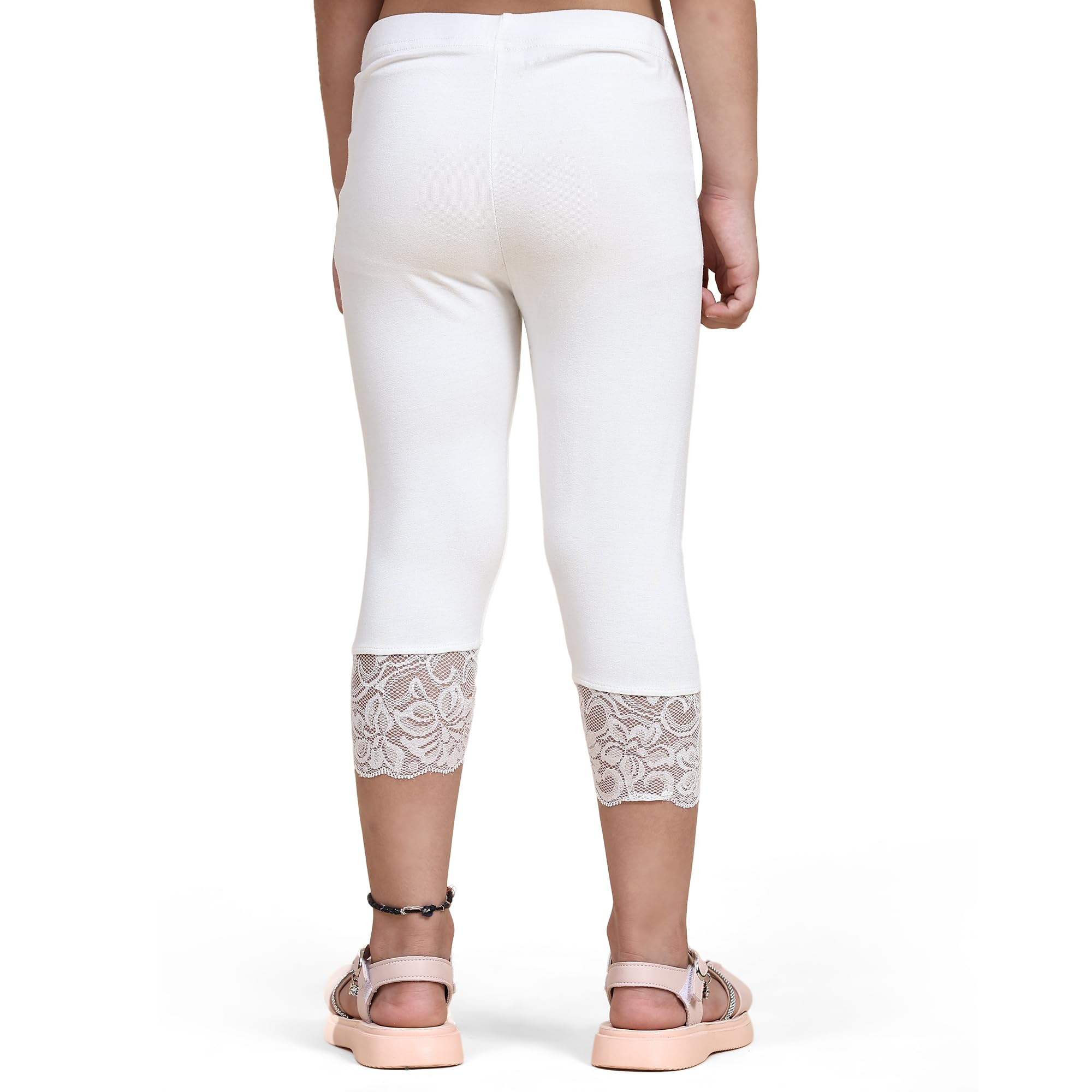 2K Kids Girls Capri Leggings with Lace (White,11-12 Years) - Image 4 thumbnail