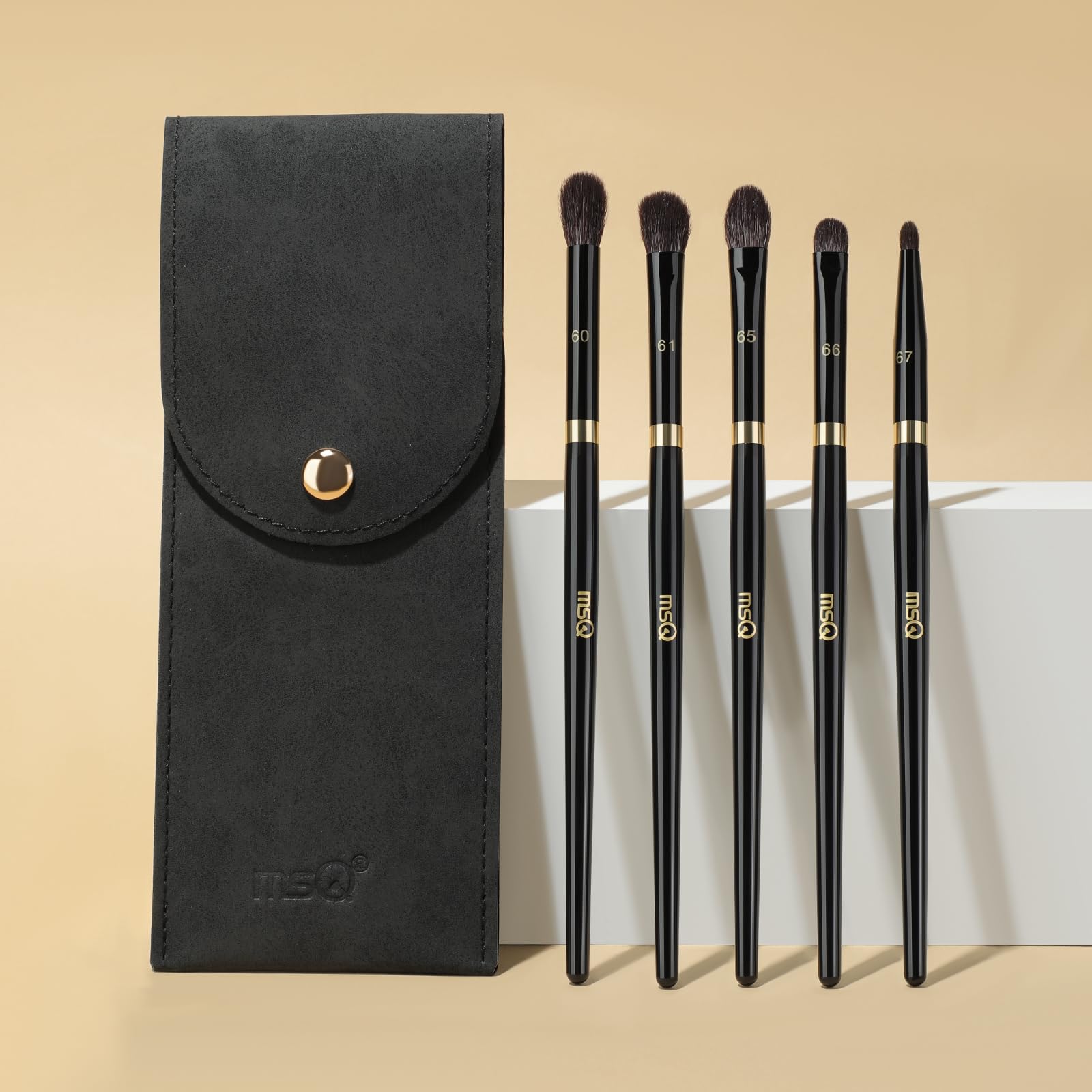 MSQ Juego de 5 pinceles de maquillaje para sombra de ojos, con bolsa | Brocha para sombra de ojos, corrector, para mezclar y resaltar